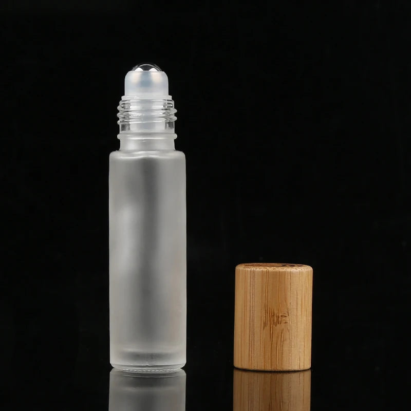 Perfume Essential Oil Clear Roller Bottle 10ml Glass Roll on Bottle with Bamboo Lid and Rollers