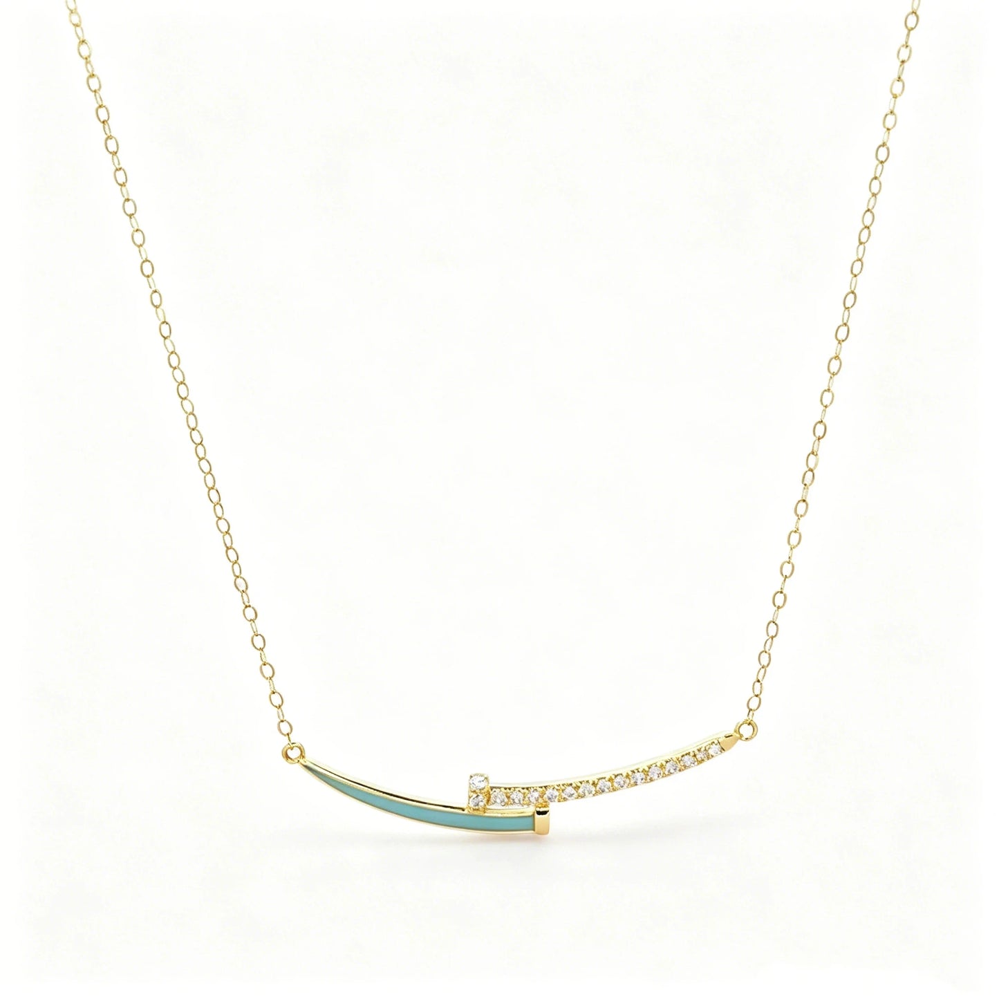 Designer 18K Real Gold Smile Nail Bar Chokers Necklace Women CZ Diamond Pendant Necklace Minimalist Dainty  Chain Fine Jewelr