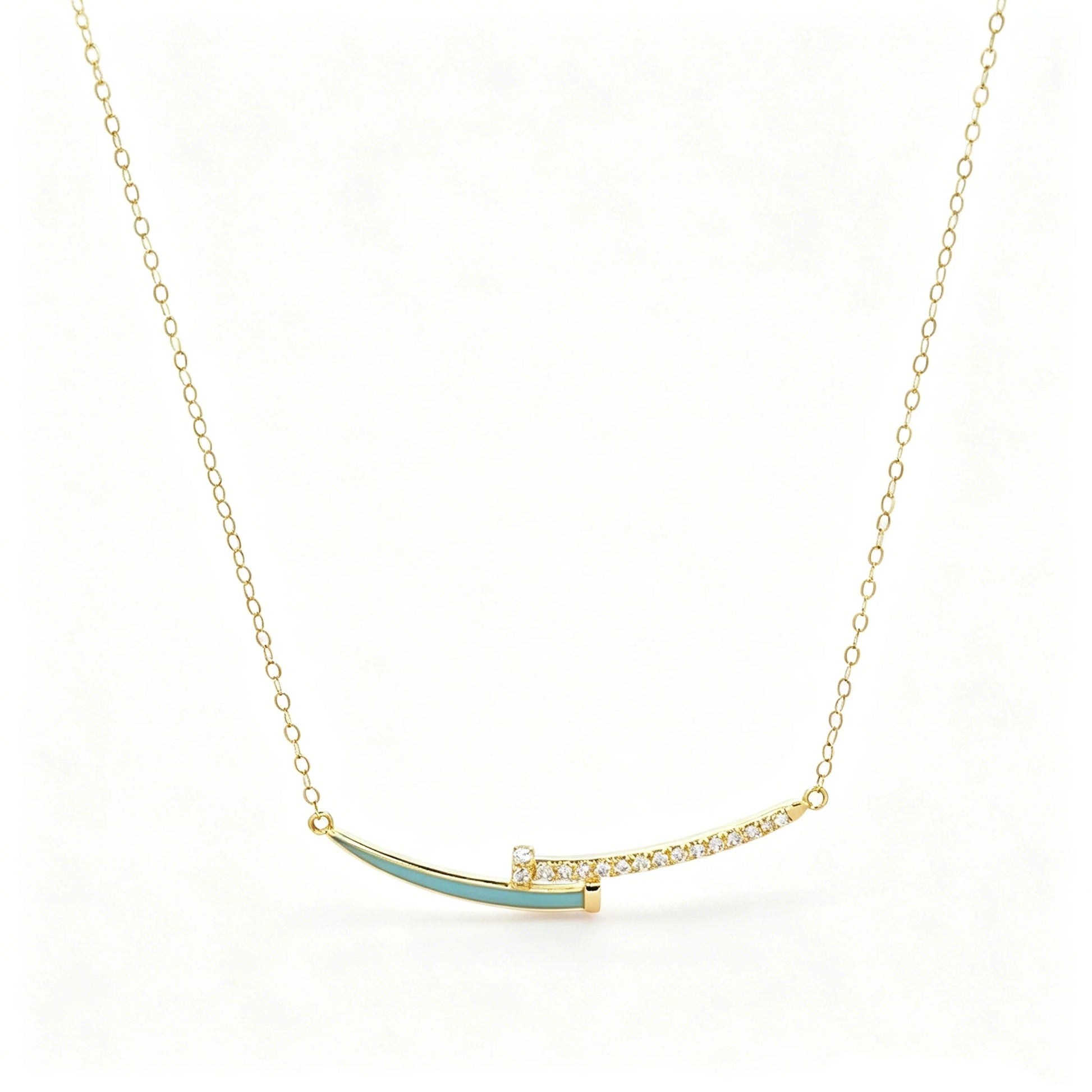 Designer 18K Real Gold Smile Nail Bar Chokers Necklace Women CZ Diamond Pendant Necklace Minimalist Dainty  Chain Fine Jewelr