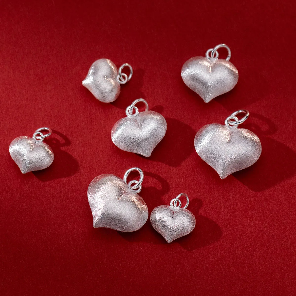 Fashion 925 Sterling Silver Brushed Puff Heart Charm Pendant for Jewelry Making Accessories Supplies
