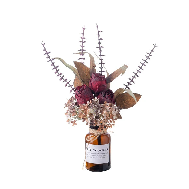 New Rose  Flower Bouquet Dry Rose Flowers Vintage Roasted Edge Simulation Flower for Welding Deformation