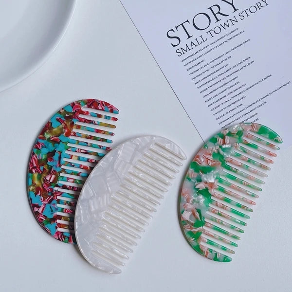 DIY Korean Portable Leopard Marble Cushion Wide Tooth Acetate Comb Acetic Acid Board Multi Color Hair Comb Can Customized log