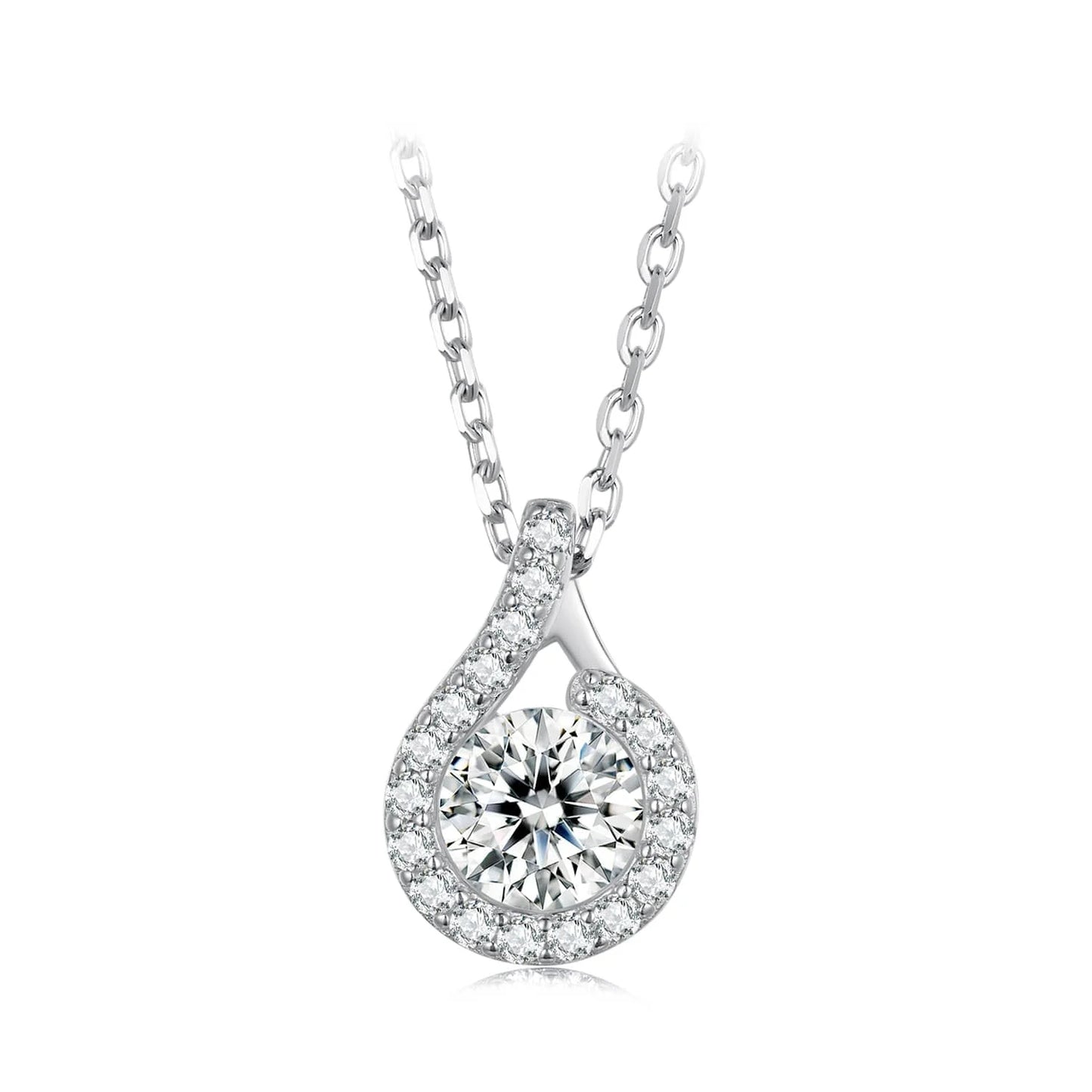 925 Sterling Silver Fine Jewelry 1.0ct Round Moissanite Pendant Necklace with Pave Setting Fashionable Wedding Accessory