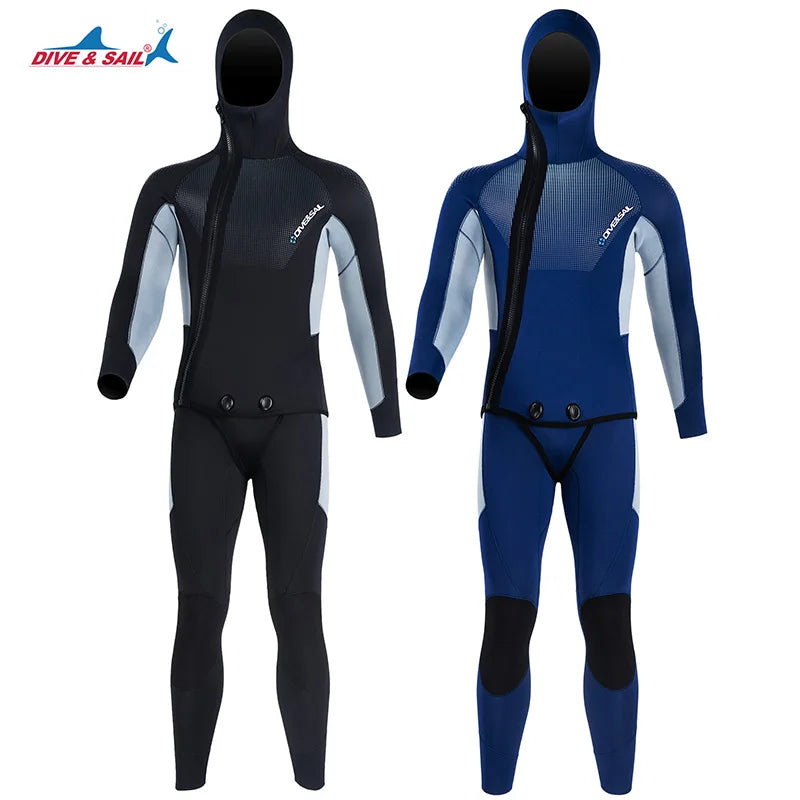 DIVE&SAIL 5mm Neoprene Opencell Front Zipper Thermal Wear-resistant Split Spearfishing Wetsuit for scuba Diving Equipment