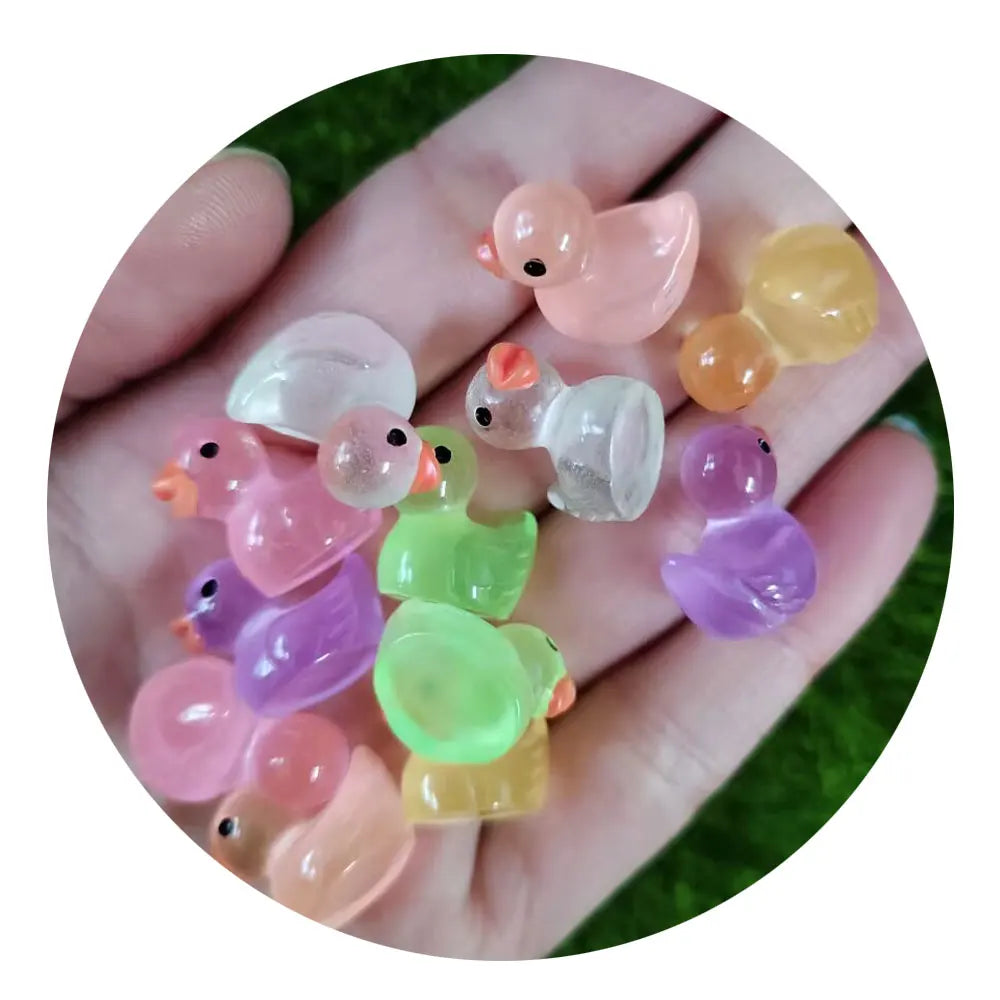 Multi Color Mini Luminous Ducks Cute Resin Ducks Glow in Dark Miniature Ornament for DIY Fairy Garden Doll House