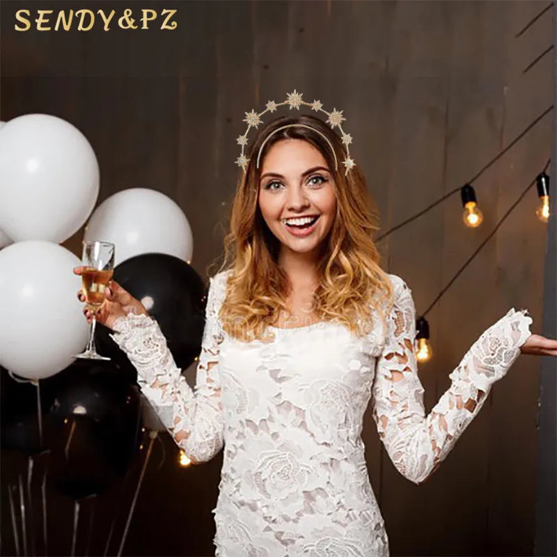Baroque Double Layered Star Moon Alloy Headband Halo Wedding Bridal Tiara Crown Party Headpiece Hair Accessories