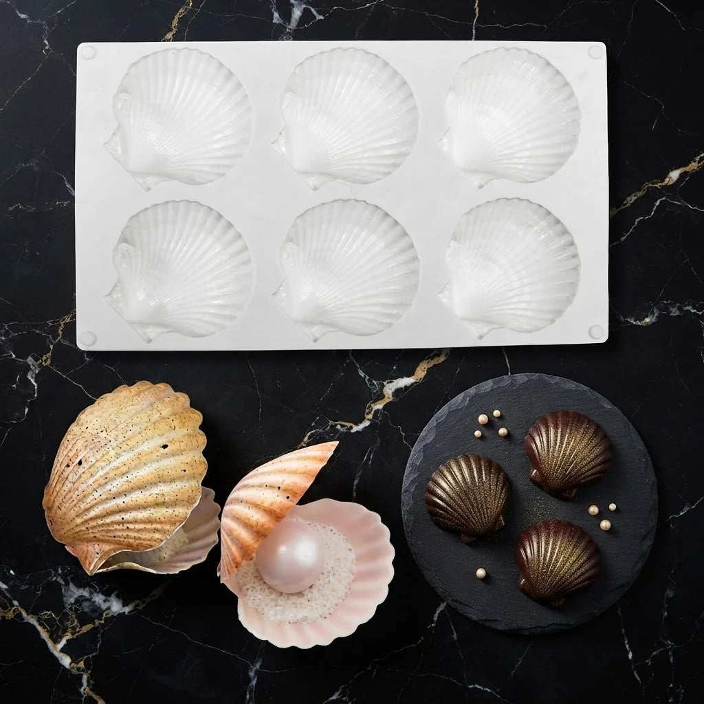AK 6 Cavity Shell Mousse Cake Molds Cookies Handmade Fondant Moulds for Baking Silicone Chocolate Molds