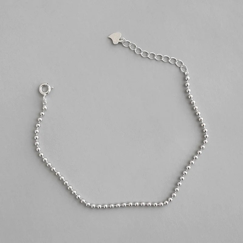 Silver Jewelry 2MM Simple Sterling Silver Ball Bead Bracelet Women 925 Sterling Silver Bracelet With Extender Chain