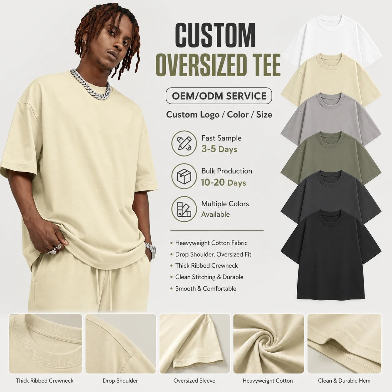 Wholesale 100% Heavyweight Cotton Blank T Shirt Custom T-Shirts Men Oversized Mock Neck Urban Streetwear Fashion Premium Top