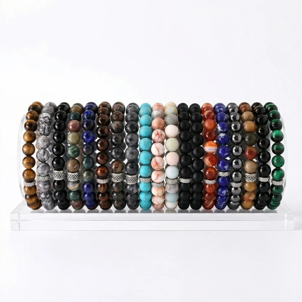 Bestone 8MM Wholesale Cheap Beaded Bracelets Gemstone Beads for Woman Man Yoga Healing Jewelry