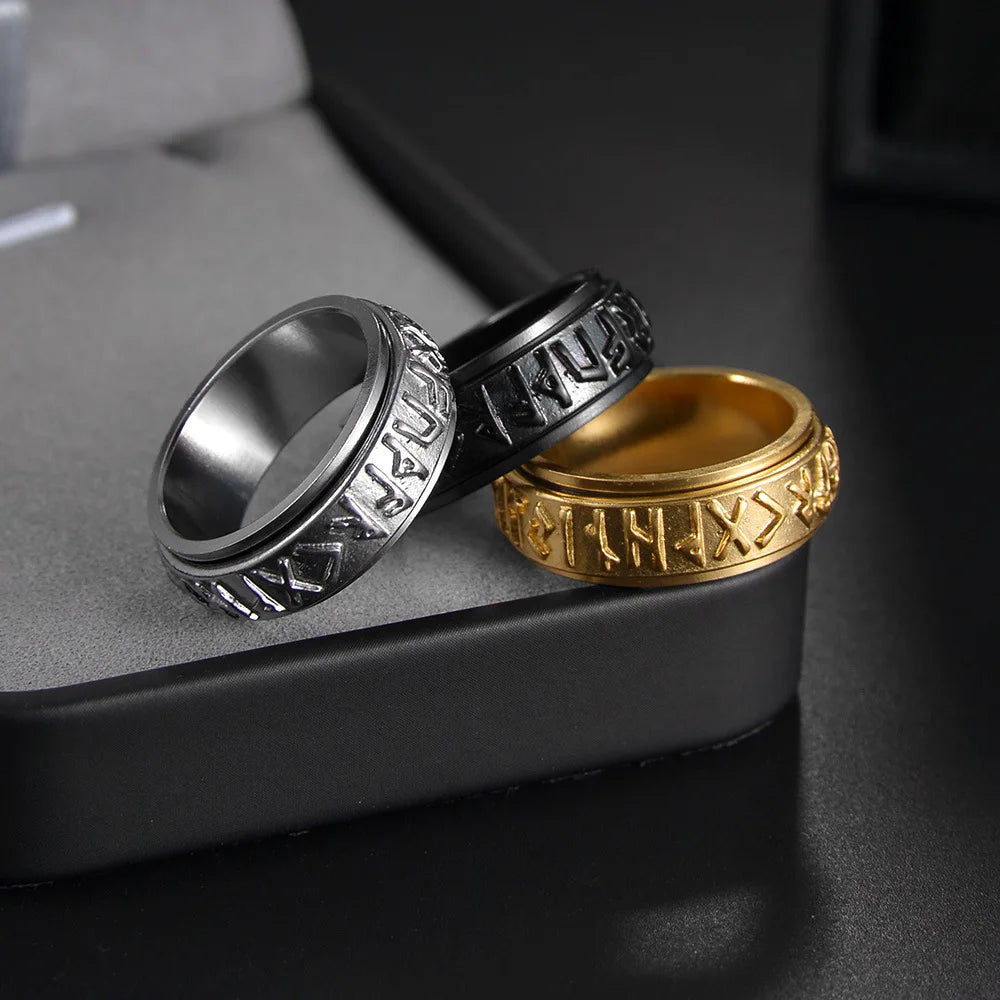 Toptan Yuzuk Stainless Steel Rotating Anxiety Fidget Ring Anillos De Oro Para Hombre Viking Symbol Gold Ring for Men