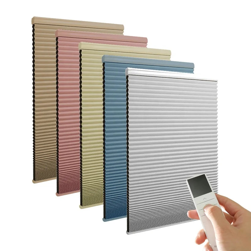 Double Cellular Honeycomb Fabric Horizontal Electric Blackout Shades Cordless Day Night Plain Modern Design Built-In