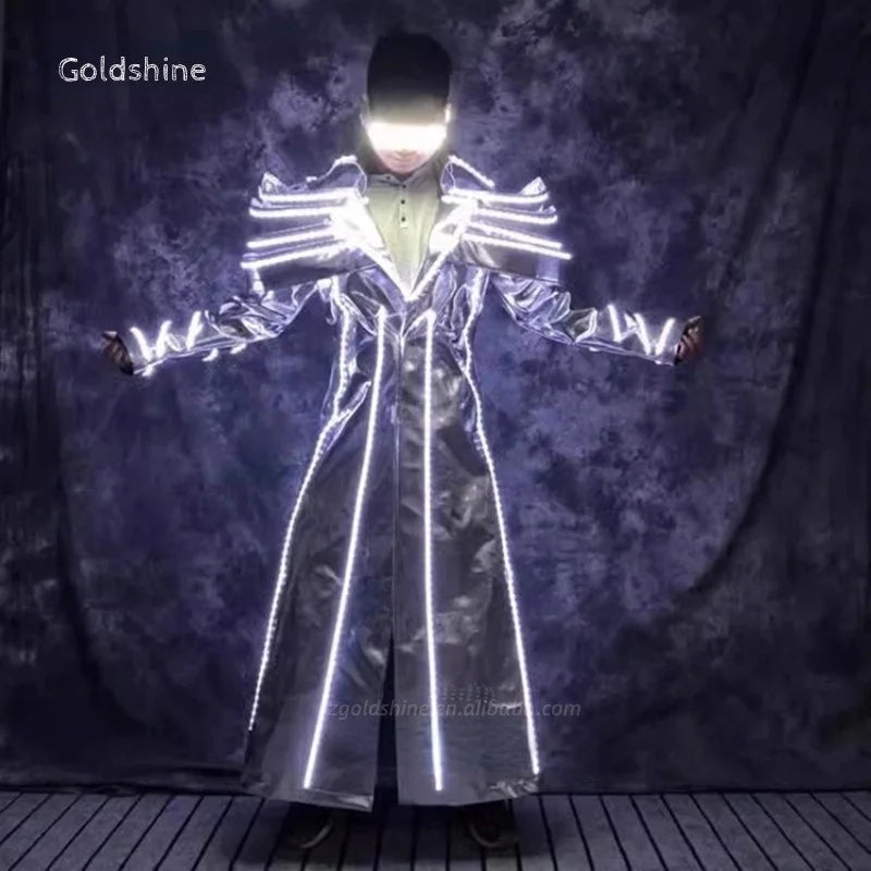 Silver Luminous Robot Stage LED Costume Party Performance and Festival Show Dress for Singer Night Club Minimum