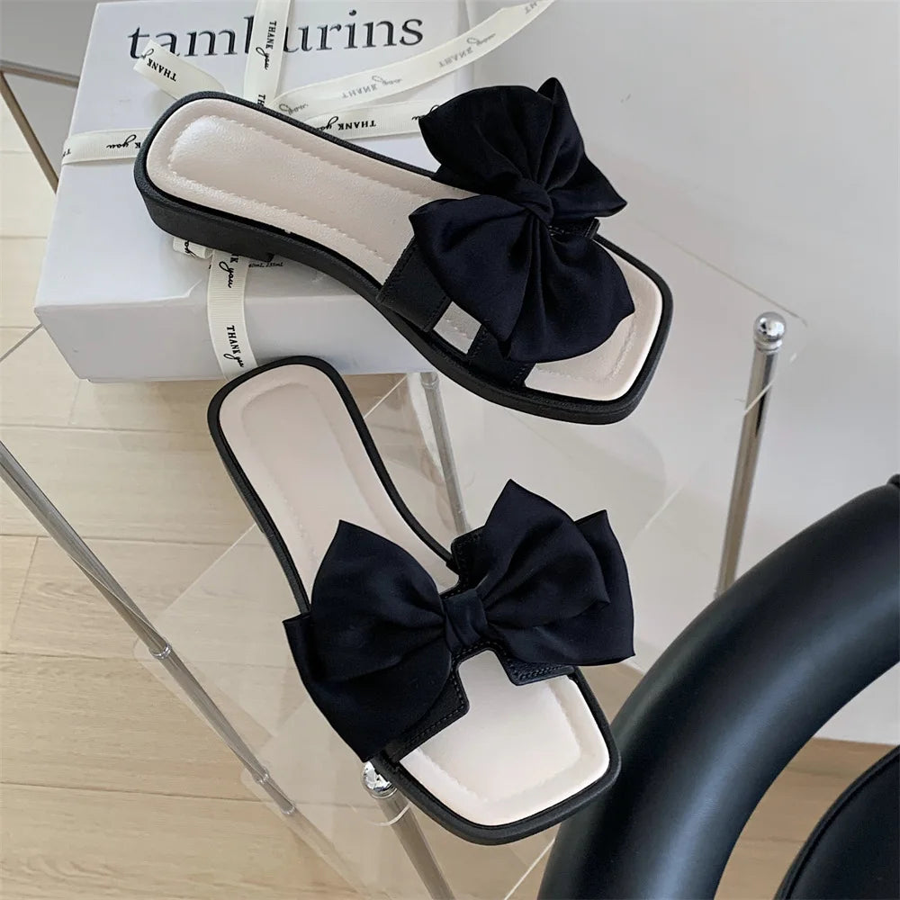 XIXITIAO 2024 Fashion Beach Sandals and slippers Female Ladies Shoes Girls Outdoor Sweet Bow Flat Sandals for Women and Ladie