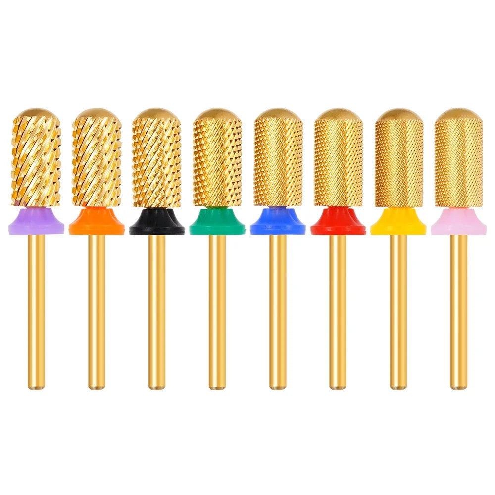 Large Barrel Smooth Top Bits Gold Coating YAQIN Customized Carbide Nail Bit Efficient Gel Removal Nail Bit Drill