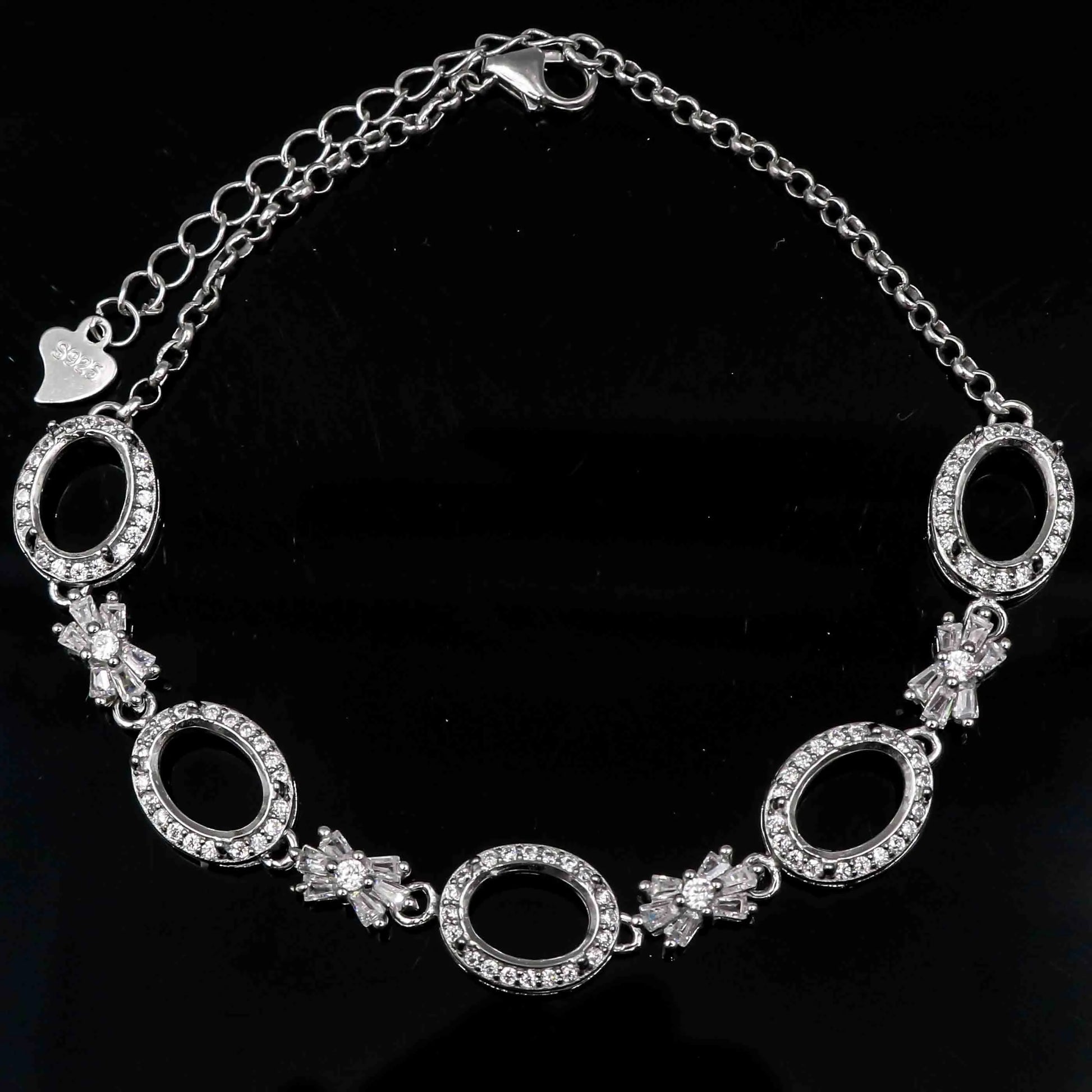Sterling Silver 6*8mm Semi Mount Bracelet Empty Support Blank Claws Setting S925 Base Holder Without Center Stone Inlay for D