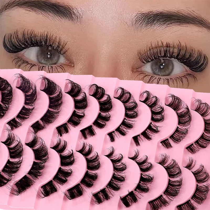 10 Pairs Set Russian Volume Segmented False Eyelashes Dramatic Curled and Thick Style Eyelashes DIY Eyelash Extension