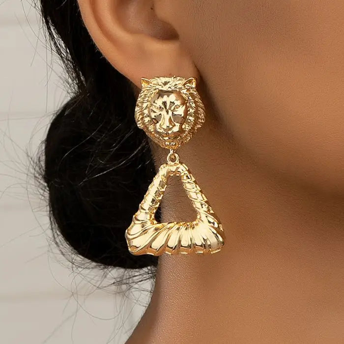 Vintage Big Lion Head Shape Pendant Drop Earrings Women 2024 Trend Classic Hanging Earrings Hoop Earrings Party Jewelry Gifts