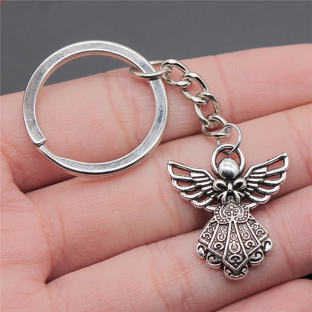 Wholesale Guardian Angel Charm Keychain Key Ring for Wedding Baptism Party Favors Arts Crafts DIY 3D Metal Key Chains Accesso
