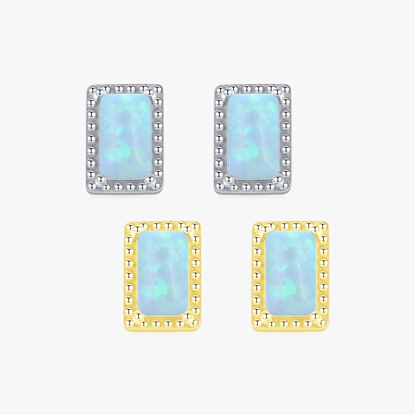 Vintage Charm Female Opal Ear Studs Real 925 Sterling Silver Rectangle Gemstone Stud Earrings for Women Fine  Gifts
