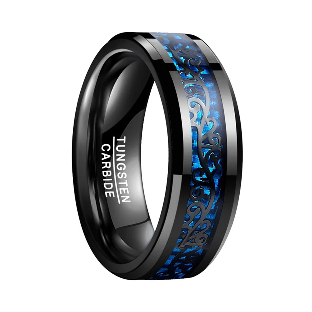 Alin Factory Direct Wholesale European Carbon Fiber Tungsten Jewelry Men's 8mm Wide Fashion Rings
