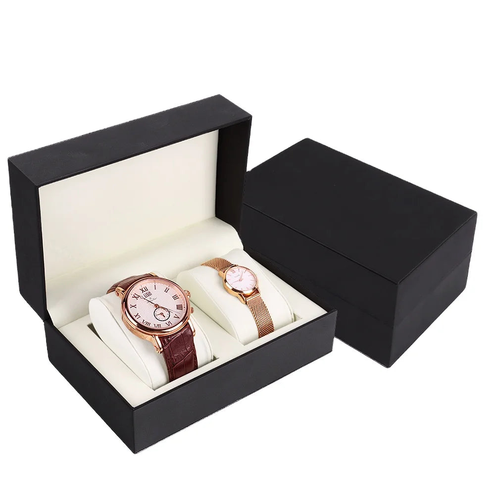 Black Pu Leather Double Watches Box in Stock Low MOQ Prompt Delivery Within 3 Days