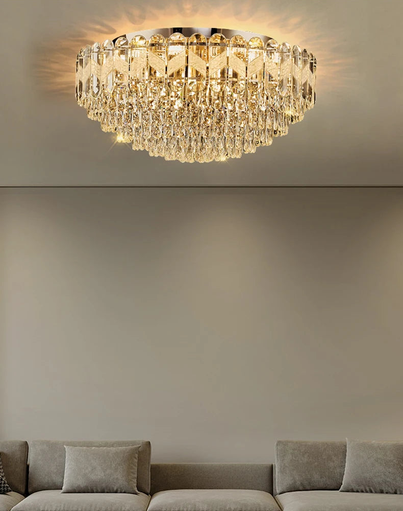 Round Living Room Headlight Crystal Light LED Atmospheric Ceiling Light Modern Simple Household Lamps Dining Room Bedroom