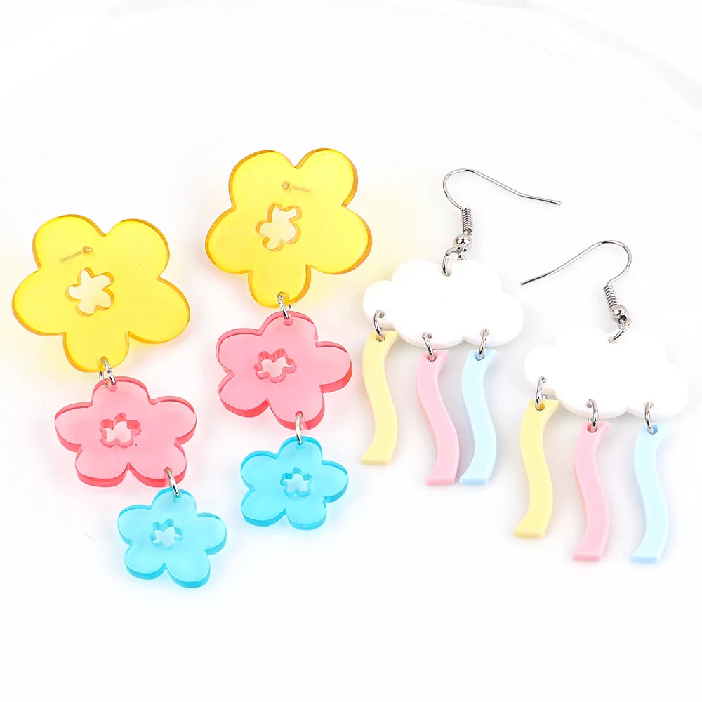 Flower Cloud Stud Macaron Candy Contrast Earrings Transparent Sweet and Cute New Acrylic Trendy Women's Drop Earrings Mixed F