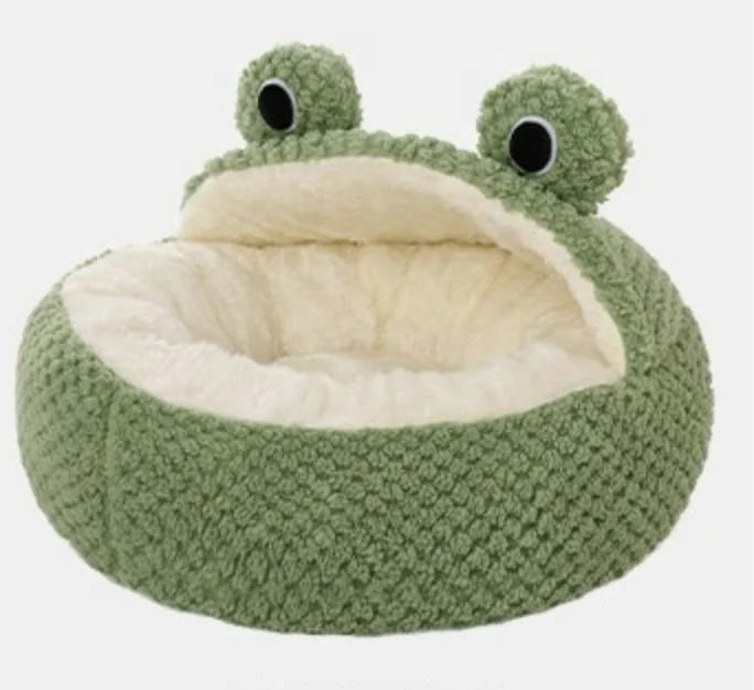 Frog Shape Solid Velvet Warm Plush Fiber Cotton Cat Half Shed Mats Dogs Cushion Cover Round Removable Washable Pet Sofa Bed N