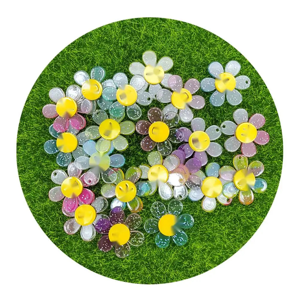 Hot Selling 30MM 45MM PVC Plastic Glitter Happy Face Smiling Sunflower Charms Pendant for Keychain Scrapbook Jewelry Making D