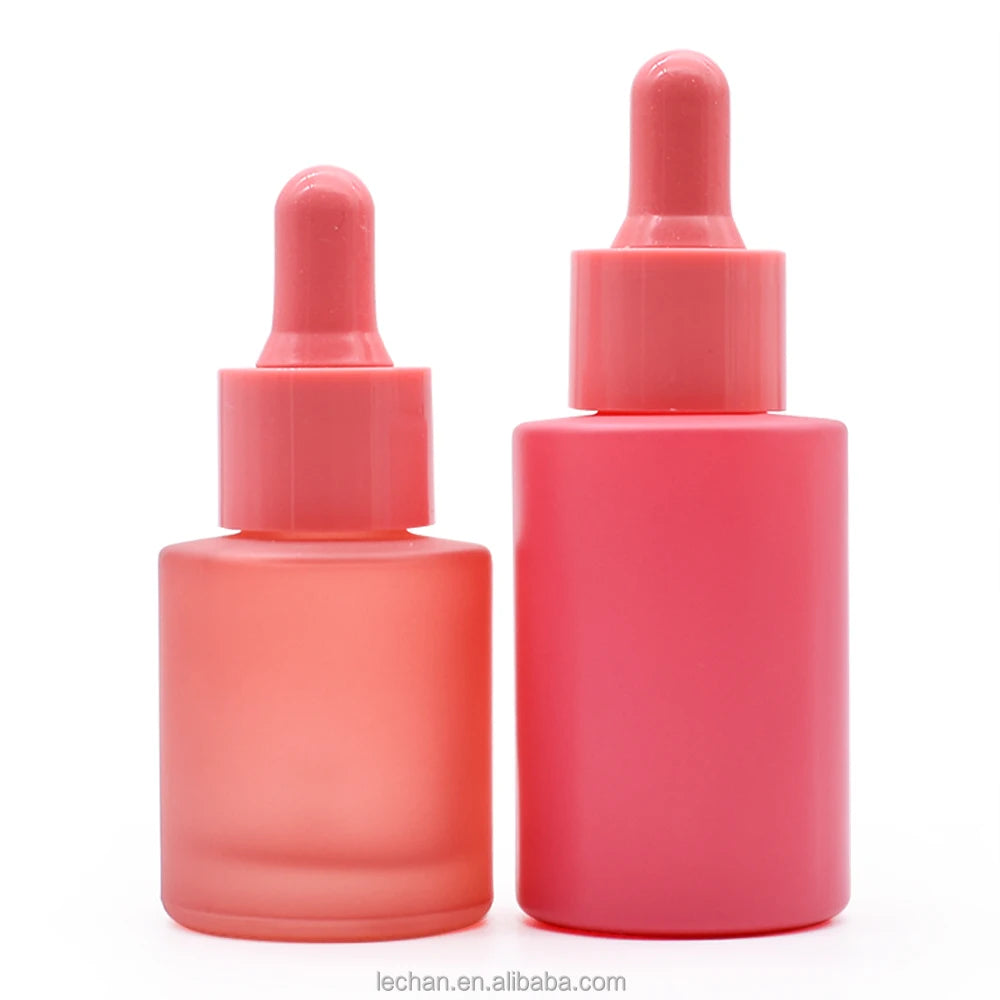 Wholesale 20ml 30ml Pink Glass Dropper Bottle for Cosmetic Packaging Screen Printed Surface