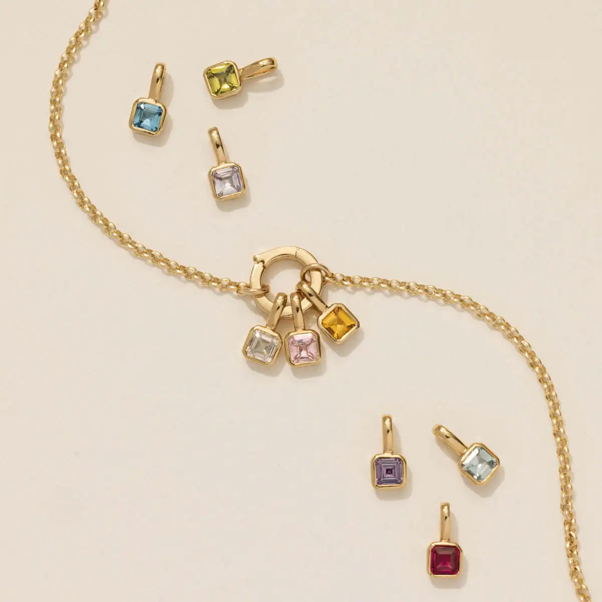 18K Gold Plated Stainless Steel Jewelry 12 Month Birth Stone Necklace Gem Stone Pendant for DIY Jewelry Making