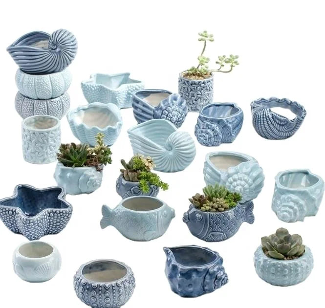 Hot Selling Ocean Succulent Flower Pot Ornaments Cute Cartoon Whale Shells Succulent Plant Small Flower Pots