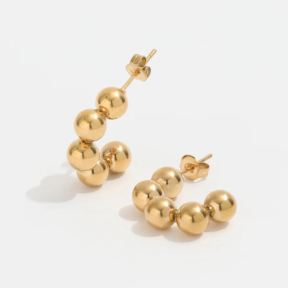 Fenny No Fade 18K PVD Plated No Fade Permanent Cute Beads Hoop Earring Ready to Ship Wholesale Stainless Steel Ladies Jewelry