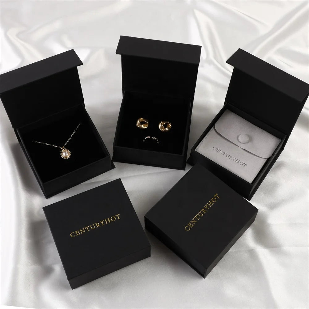 PUPPYSEW 9*9cm Luxury Flip Magnetic Jewelry Box with Pouch Cardboard Ring Earring Necklace Jewelry Box With logo