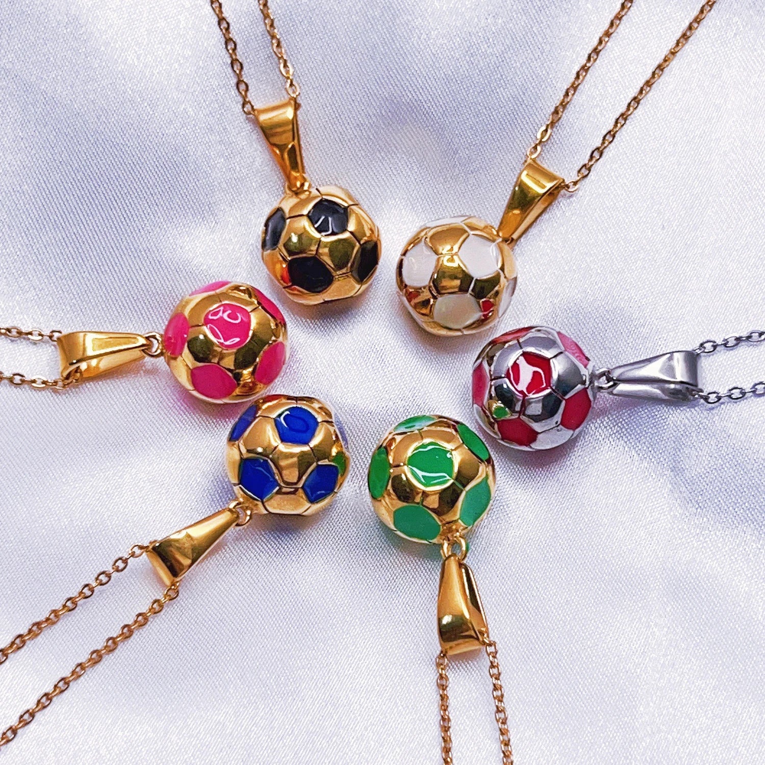 Men's Women's Football Soccer Necklace Rope Chain Hip Hop Jewelry Sports Fan Gift Jewelry Soccer Ball Charm Necklace Gold