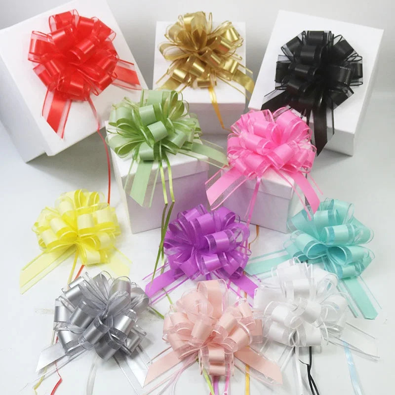 Gordon Cheap 5CM PP Gold Foil Printed Pull Bow Wedding Car Decoration Organza Flower Basket