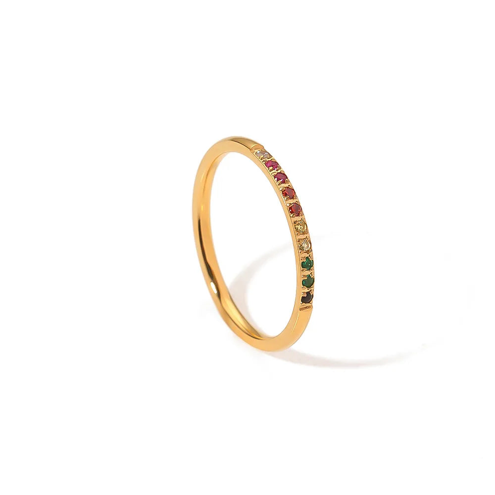 Stylish Stainless Steel Wedding Ring 18k Gold Trendy Rainbow Cubic Zircon Multi Niche Diamond Trendy Multi Niche Diamond Rain