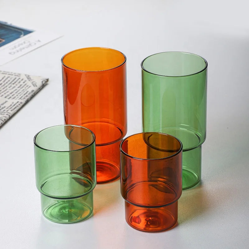 Gift Hand-blown Breakfast Milk Drinkware Bar Amber Green Tea Cup Wholesale High Borosilicate Glass Stackable Colored Coffee M