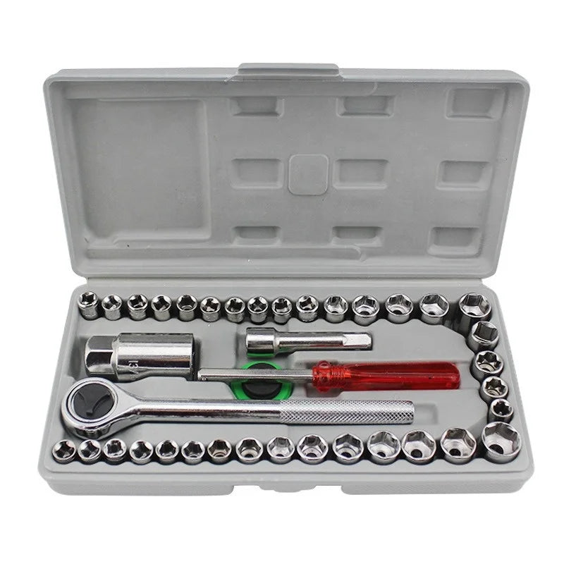 Vde 40pcs Car Repair Tool Set 1/4 3/8 Inch Socket Wrench & Ratchet Screwdriver Kit OEM Customizable Home Mechanical Tools Box