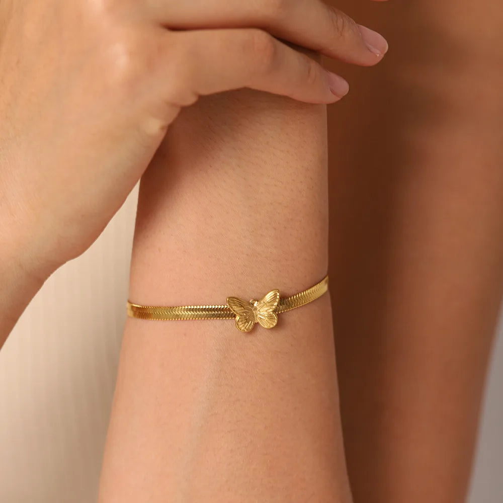 High End Niche Retro Stainless Steel Bracelet Snake Bone Chain Butterfly Bracelet for Girls