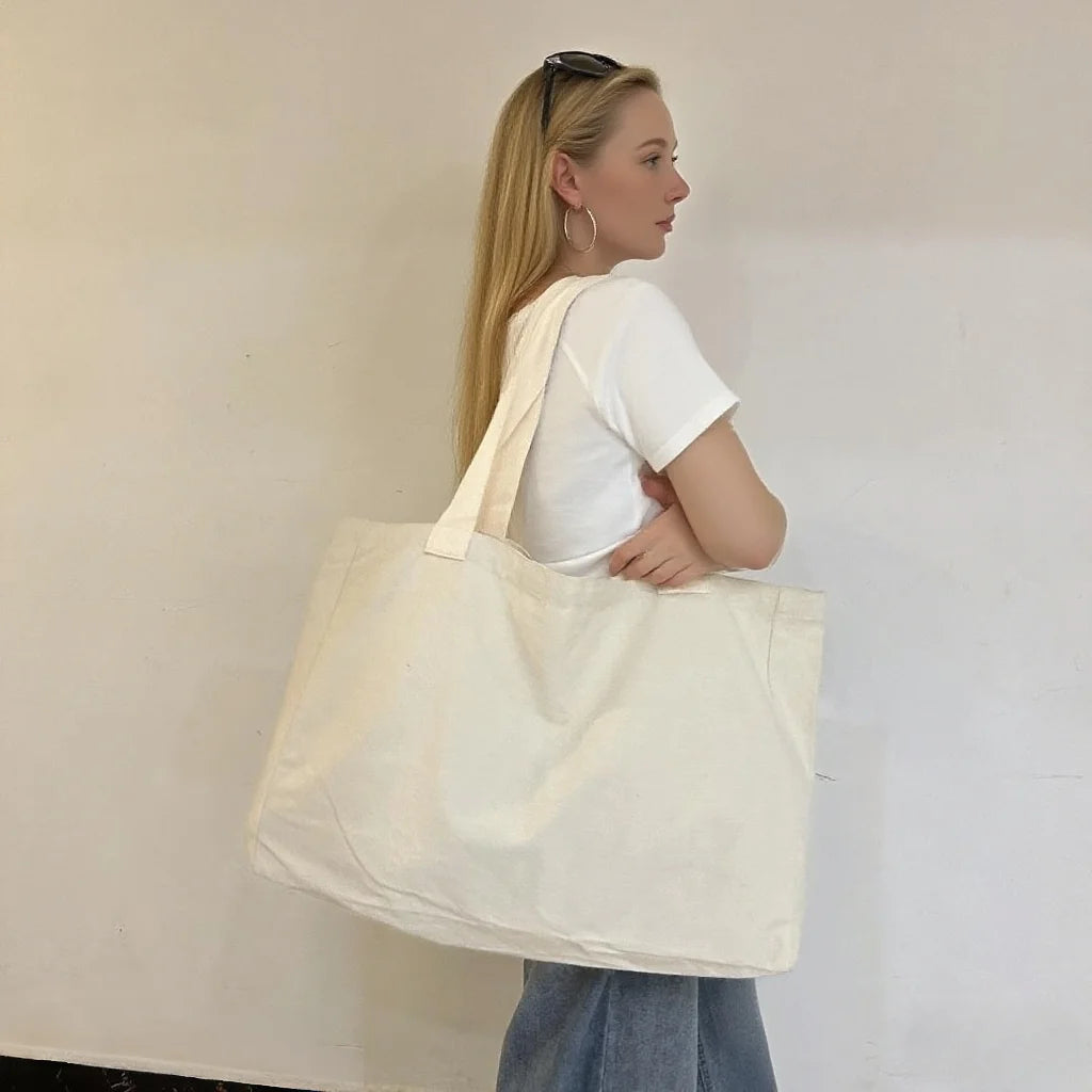 Recycled Custom Tote Bag logo Heavy Duty Large Grocery Reusable Canvas Eco Organic Eco Shopping Tote Cotton Bag with Rope Han