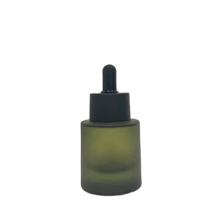 Customize Dark Clear Green Glass Dropper Bottle 30ml Matte Frosted Green Bottle Flat Shoulder Essential Oil Glass Dropper Bot
