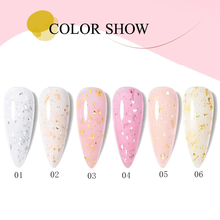 7ML Gold Glitter Rubber Base Gel Nail Polish Gold Pink White Semi Permanent Varnish Soak Off UV LED Nail Art Gel Varnish