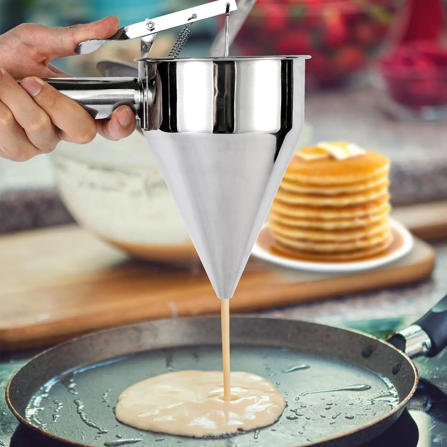 1200ml Stainless Steel Baking Pancake Batter Dispenser Takoyaki Batter Dispenser Batter Funnel Dispenser With Stand