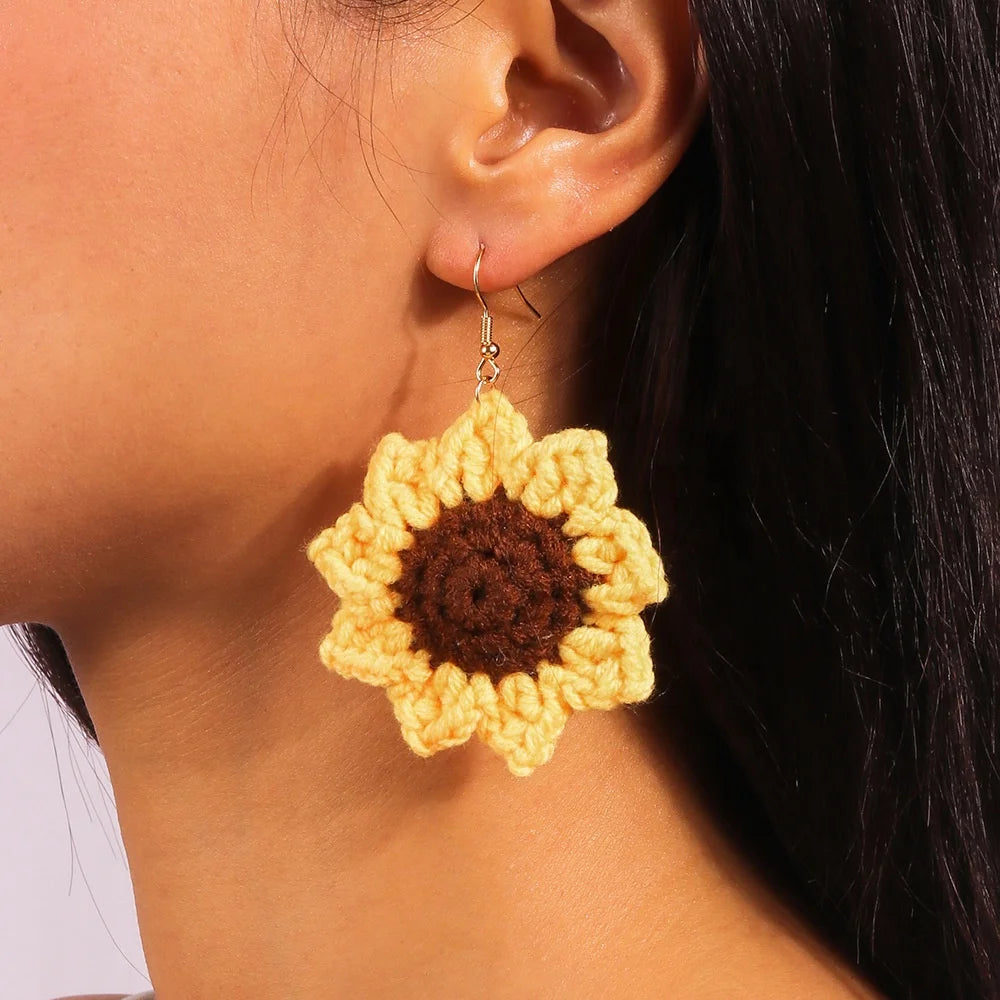 Sunflower Knit Earrings Creative Floral Design Minimalist Chic for Elegant Ear Adornment Perfect for Every Occasion