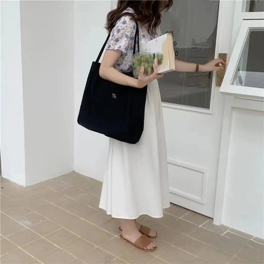 Canvas Tote Bag Lazy Style Korean Student Artistic Design Minimalist Shoulder Shopping Bag