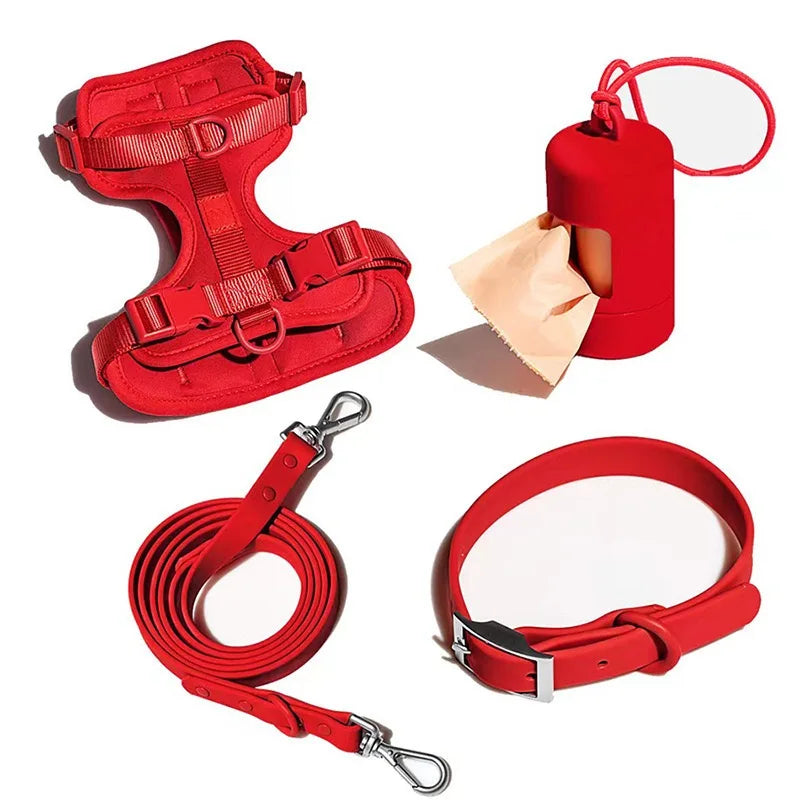 Ready to Shipping Low MOQ Fashion Waterproof Bbiothane PVC Coated Pet Dog Harness Collar Leash Set