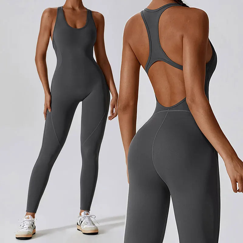 New Best-Selling U-shaped Neckline Women's Sleeveless Jumpsuit Workout Bodysuit Jumpsuit Yoga Gym One Piece Racerback Jumpsui