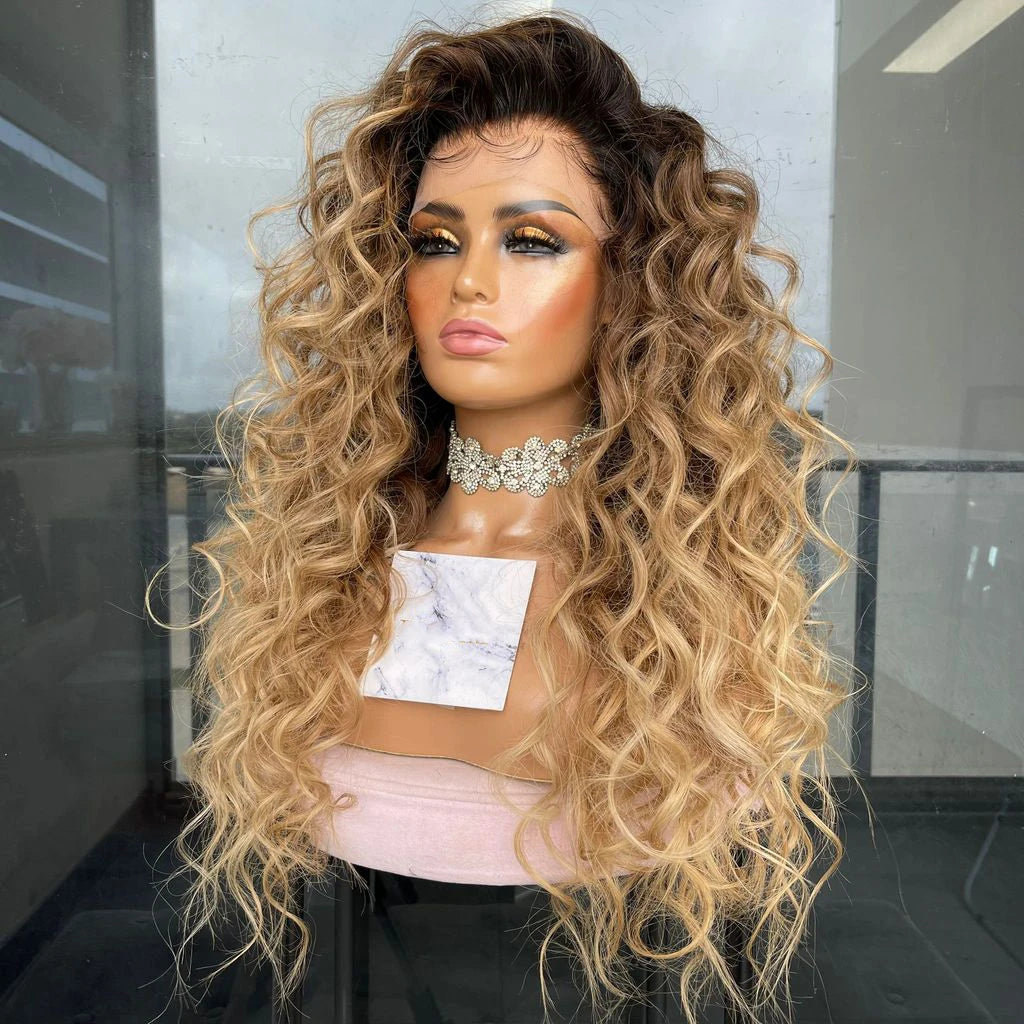 Ombre Blonde Highlight Lace Front Wigs Pre Plucked Brazilian Remy Full Frontal Lace Human Hair Wigs for Black Women